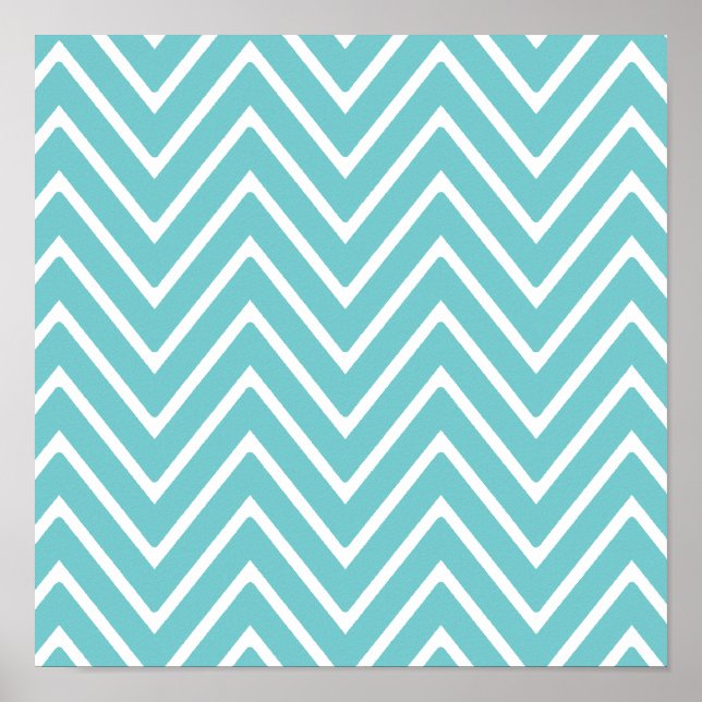 Póster Patrón de cheurón verde azulado azul y blanco 2 (Frente)