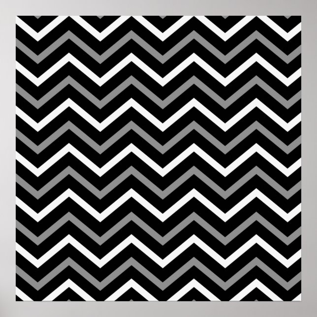 Póster Patrón De Chevron Blanco Y Gris Negro Moderno Zigz (Frente)