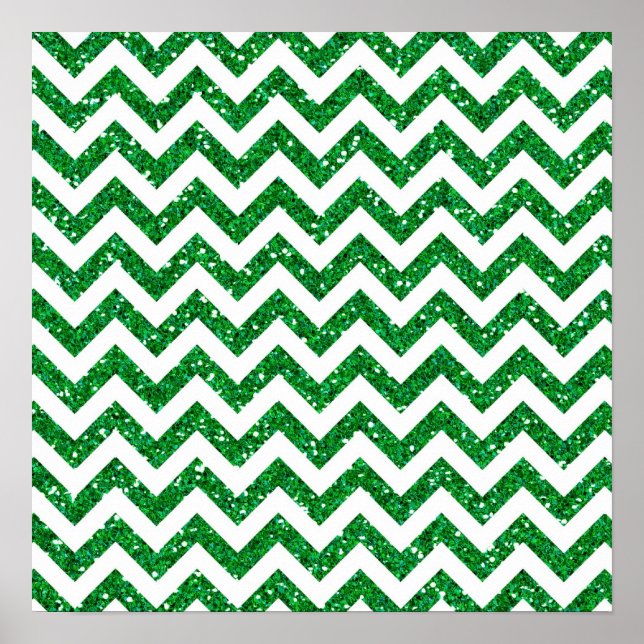 Póster Patrón de Chevron con Brillo Verde (Frente)