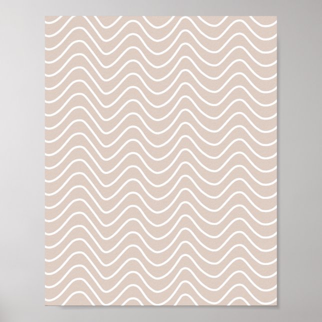 Póster Patrón De Chevron De Línea Mínima Beige Y Blanco (Frente)