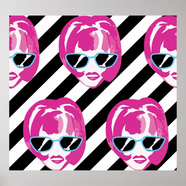 Póster Patrón de Chicas de moda acuarela (Frente)