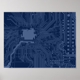 Póster Patrón de circuito de placa base Geek azul
