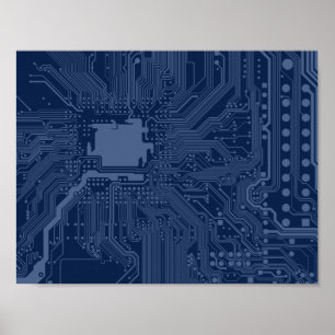 Póster Patrón de circuito de placa base Geek azul