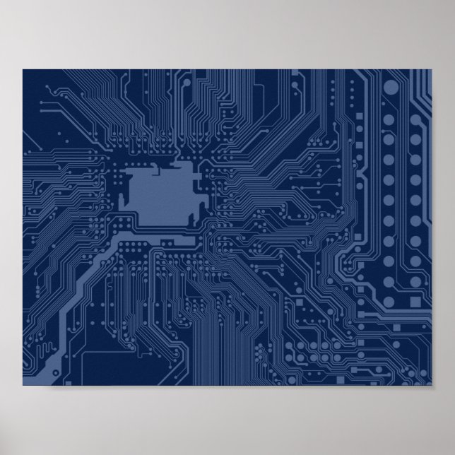 Póster Patrón de circuito de placa base Geek azul (Frente)