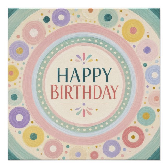 Póster Patrón de círculo retro colorido de cumpleaños (Anverso)
