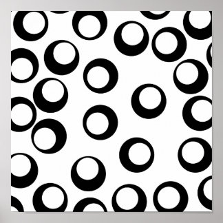 Póster Patrón de círculos retro en blanco y negro.