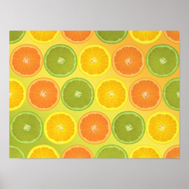 Póster Patrón de cítricos... Naranja, cal y limón (Frente)