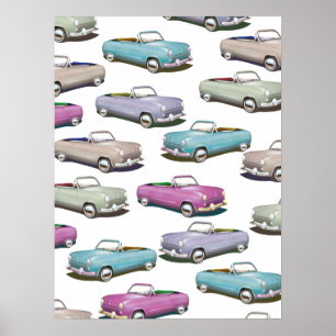 Póster Patrón de coches clásicos vintage lindos