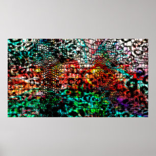 Póster Patrón de cocodrilo y leopardo con abstra colorida