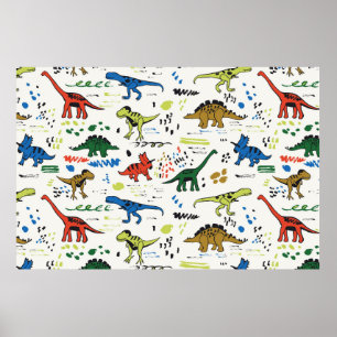 Póster patrón de color gráfico de los dinosaurios diverti