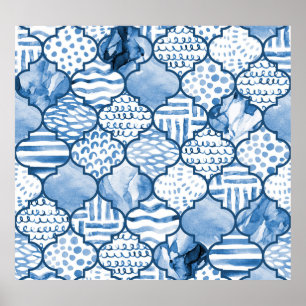 Póster Patrón de color marino geométrico marroquí.