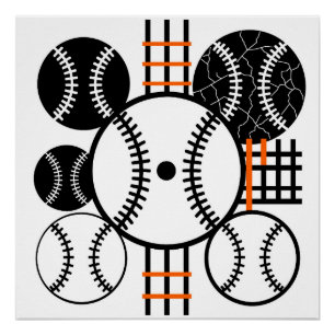 Póster Patrón de color naranja blanco y negro de béisbol 