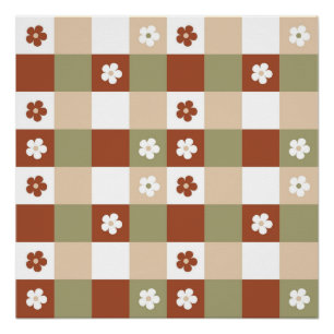 Póster Patrón de comprobación de Gingham de flor de otoño