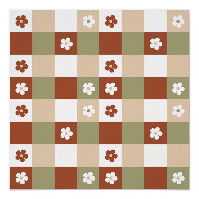Póster Patrón de comprobación de Gingham de flor de otoño (Anverso)