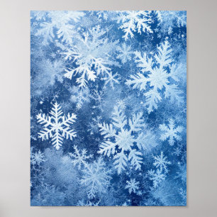 Póster Patrón de copo de nieve azul invierno congelado