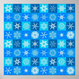 Póster Patrón de Copos de Nieve Azules