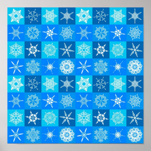 Póster Patrón de Copos de Nieve Azules
