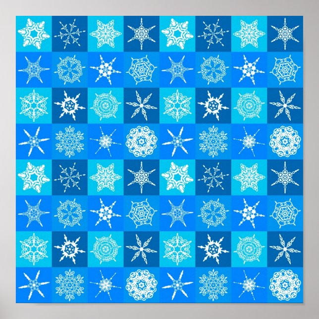 Póster Patrón de Copos de Nieve Azules (Frente)