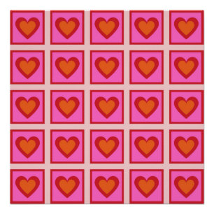 Póster Patrón de corazón a cuadros vintage retro rosa Y2K