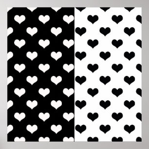 Póster Patrón de corazón de amor blanco negro