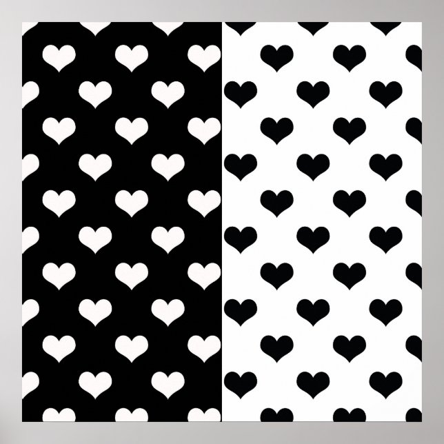 Póster Patrón de corazón de amor blanco negro (Frente)