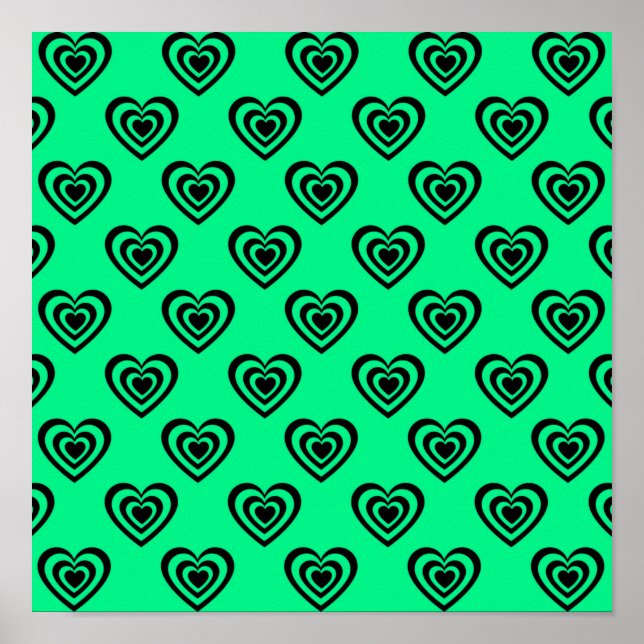 Póster Patrón de Corazón Hipnótico Verde Menta Retro    (Frente)