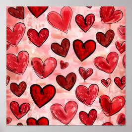 Póster Patrón de corazón rojo baldoso