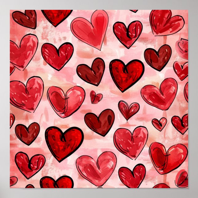 Póster Patrón de corazón rojo baldoso (Frente)