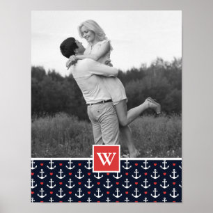 Póster Patrón de corazones y anclas   Añadir su nombre e 