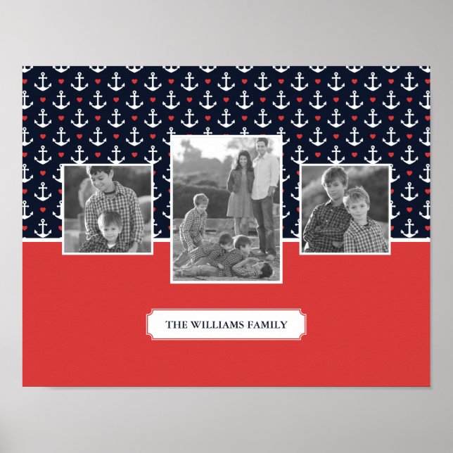 Póster Patrón de corazones y anclas | Foto familiar | Mon (Frente)