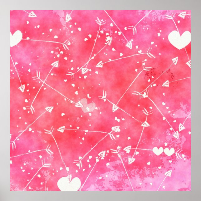Póster Patrón de Corazones y Flechas Rosa de Color de Agu (Frente)