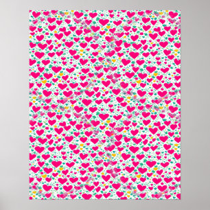 Póster Patrón de corazones y hojas verdes