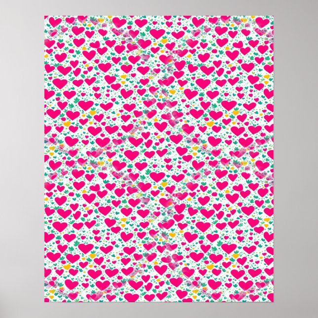 Póster Patrón de corazones y hojas verdes (Frente)