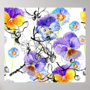 Póster Patrón de cosecha de color de agua de las flores v