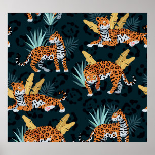 Póster Patrón de cosecha sin soldadura de palmas jaguares