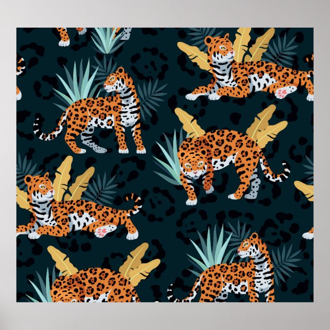 Póster Patrón de cosecha sin soldadura de palmas jaguares (Frente)