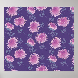 Póster Patrón de cosecha violeta de crisantemo flor
