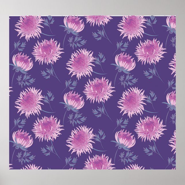 Póster Patrón de cosecha violeta de crisantemo flor (Frente)