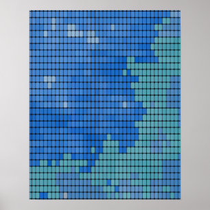 Póster Patrón de cuadrado azul abstracto
