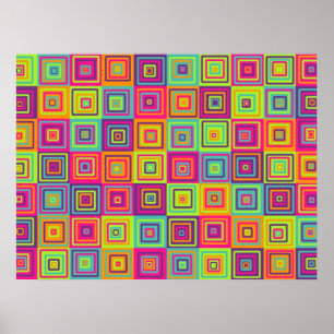 Póster Patrón de Cuadrados Geométricos Coloridos