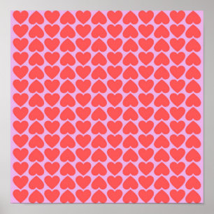 Póster Patrón de cuadrícula de corazón rojo rosa Y2K