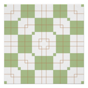 Póster Patrón de Cuadrícula de Cuadros Verdes Salvia