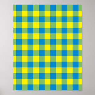 Póster Patrón de Cuadro Escocés Azul Amarillo Verde