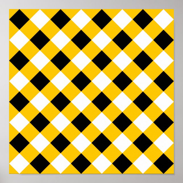 Póster Patrón de Cuadro Escocés Negro Amarillo y Blanco d (Frente)