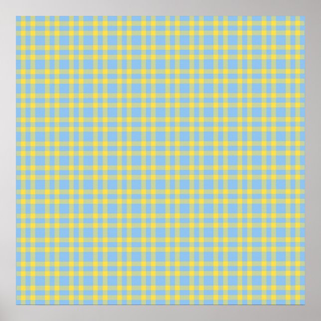 Póster Patrón de Cuadros Azules y Amarillos (Frente)
