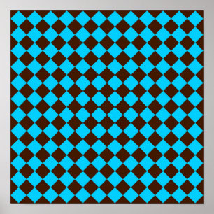 Póster Patrón de cuadros de diamante marrón azul