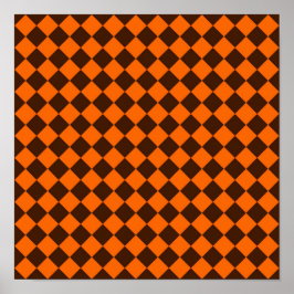 Póster Patrón de cuadros de diamante naranja marrón
