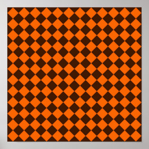 Póster Patrón de cuadros de diamante naranja marrón