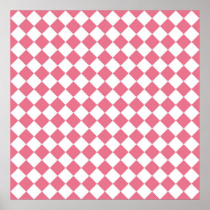 Póster Patrón de cuadros de diamante rosa blanco