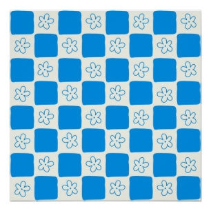Póster Patrón de cuadros de flores azules elegante